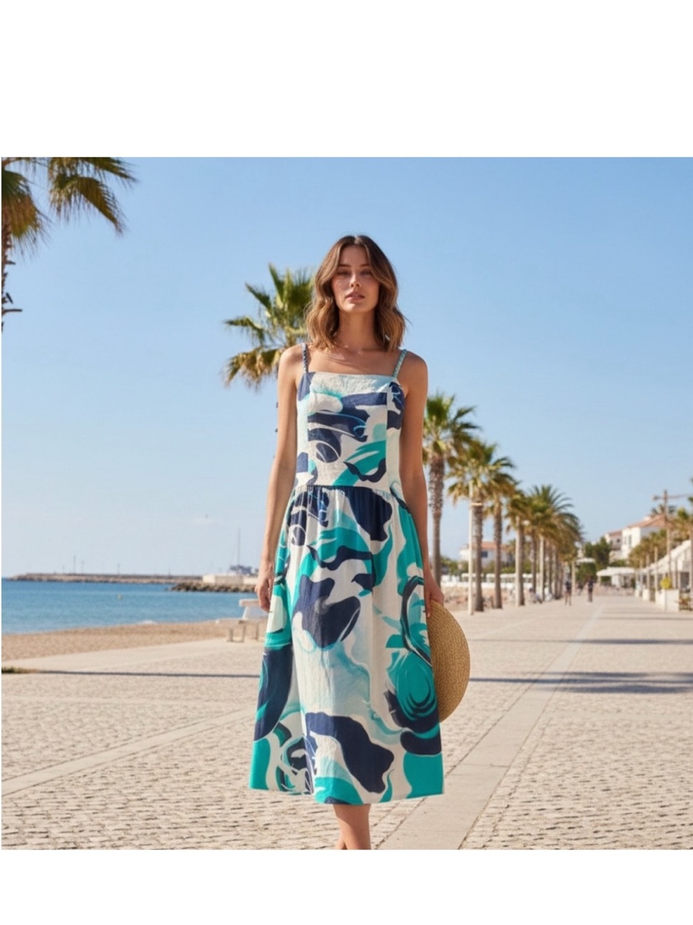 Christian Lacroix linen-cotton blend blue and white organic pattern midi small